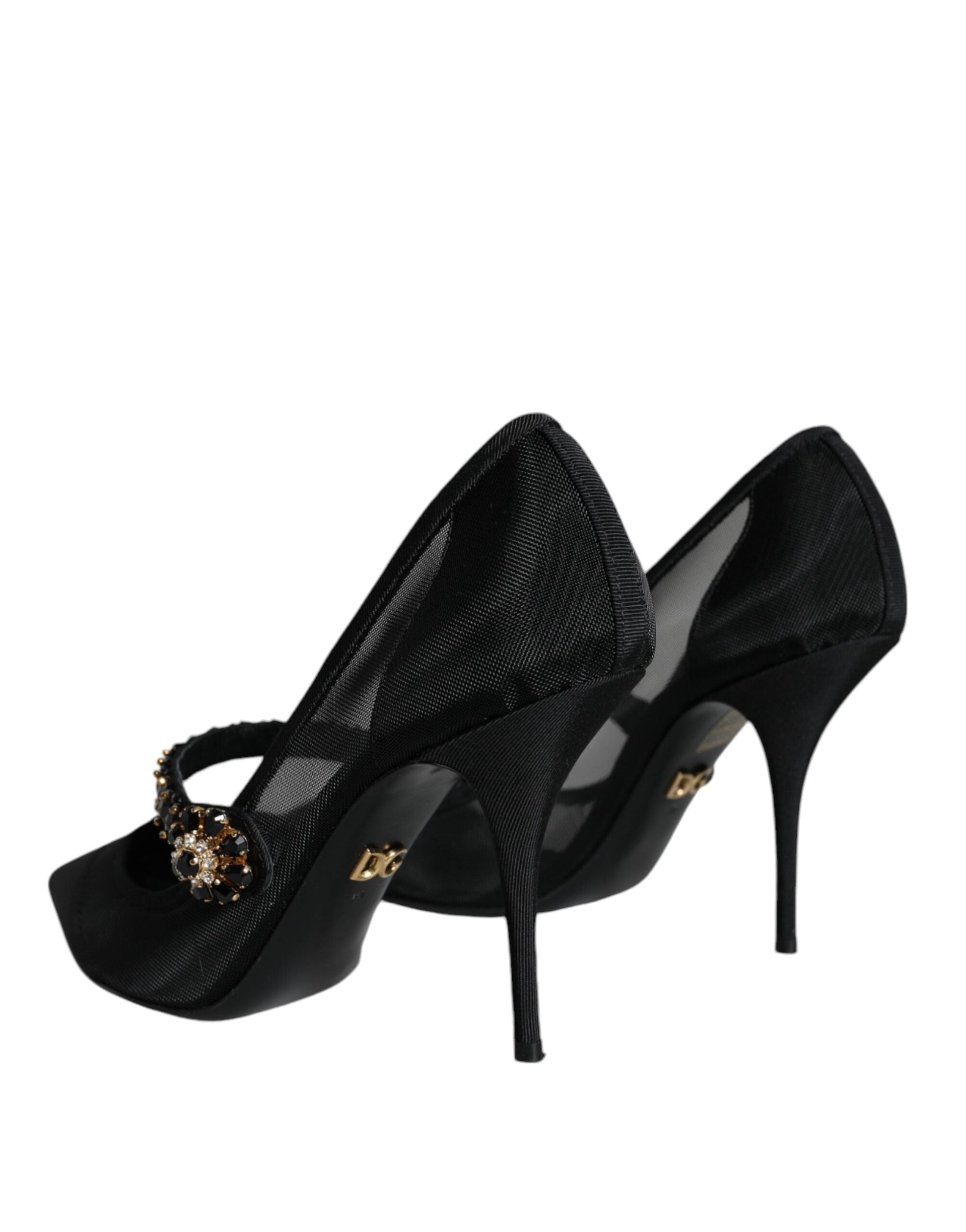 Dolce & Gabbana Black Mesh Mary Jane Crystal Heel Pumps Shoes - EU39/US9