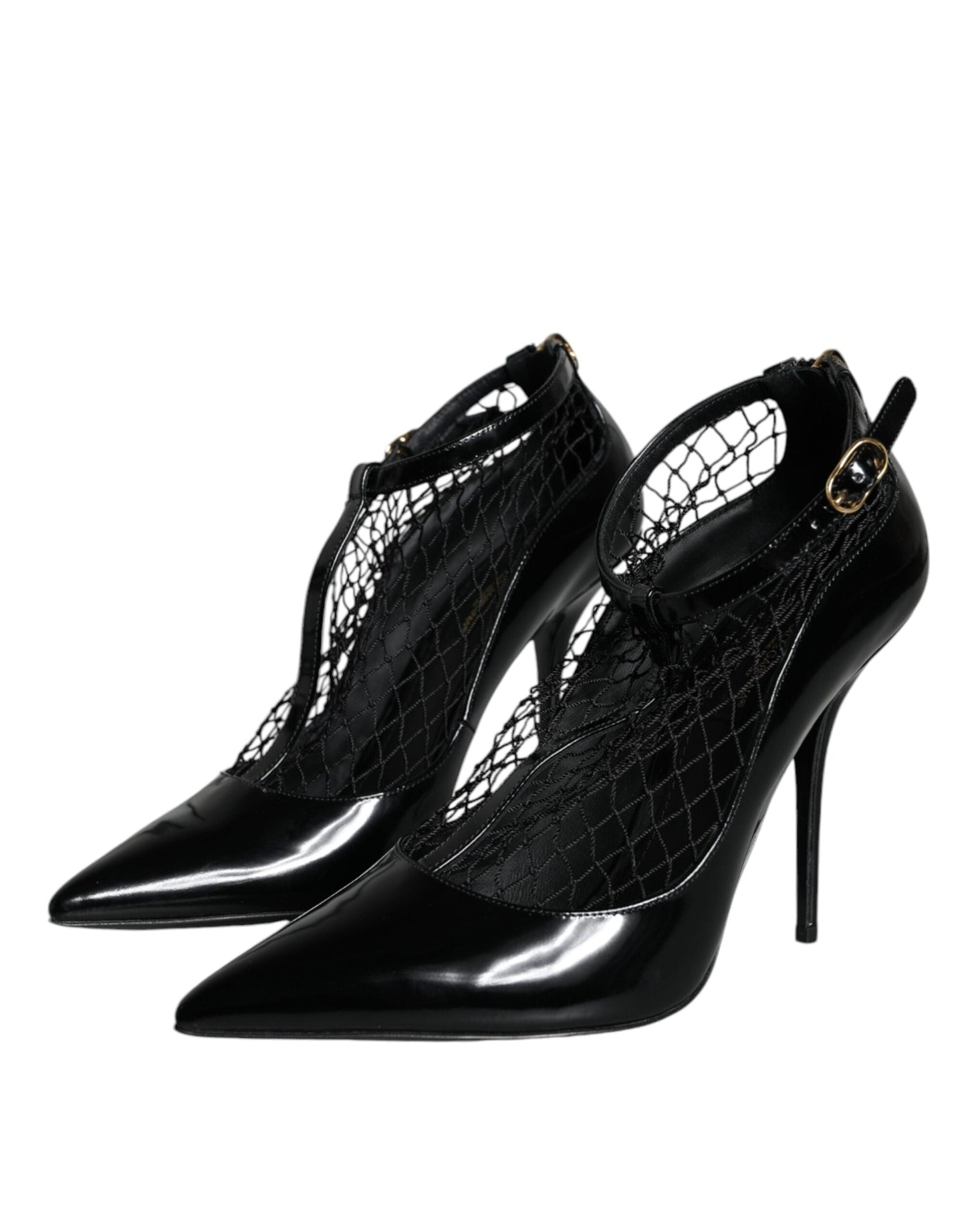 Dolce & Gabbana Black Mesh Patent Leather Heels Pumps Shoes - EU38.5/US8.5