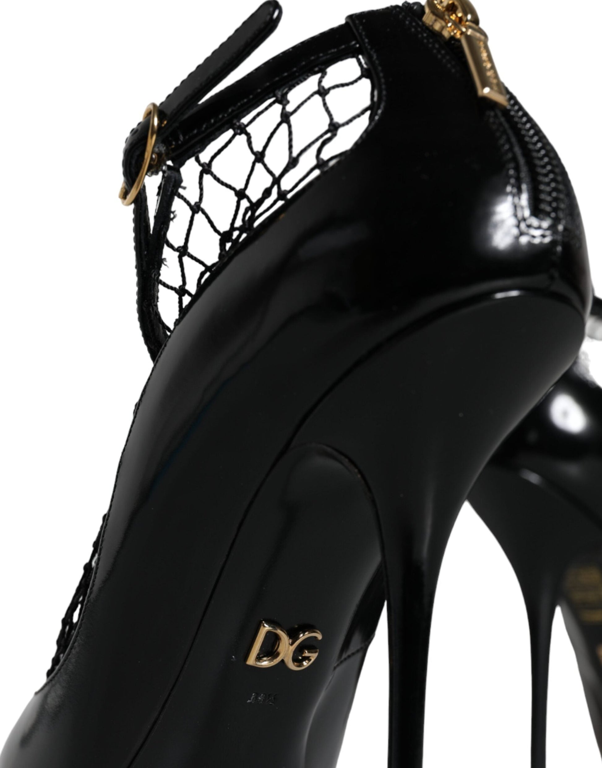 Dolce & Gabbana Black Mesh Patent Leather Heels Pumps Shoes - EU38.5/US8.5