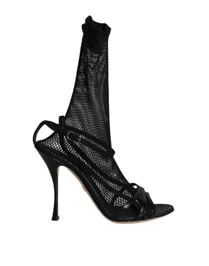 Dolce & Gabbana Black Mesh Stiletto Heels Sandals Shoes - EU38.5/US8.5