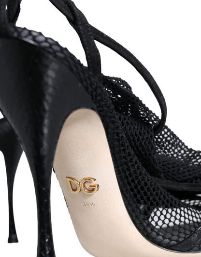 Dolce & Gabbana Black Mesh Stiletto Heels Sandals Shoes - EU38.5/US8.5