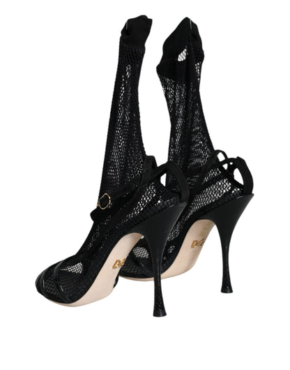 Dolce & Gabbana Black Mesh Stiletto Heels Sandals Shoes - EU38.5/US8.5