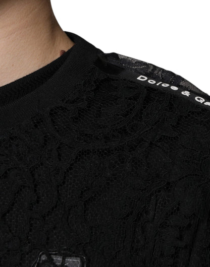 Dolce & Gabbana Black Nylon Floral Lace Crew Neck T-shirt - IT50 | L