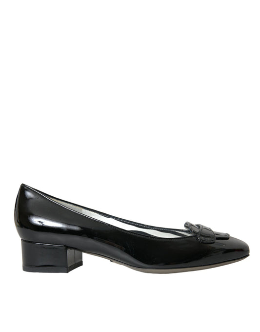 Dolce & Gabbana Black Patent Leather Block Heels Pumps Shoes - EU37.5/US7