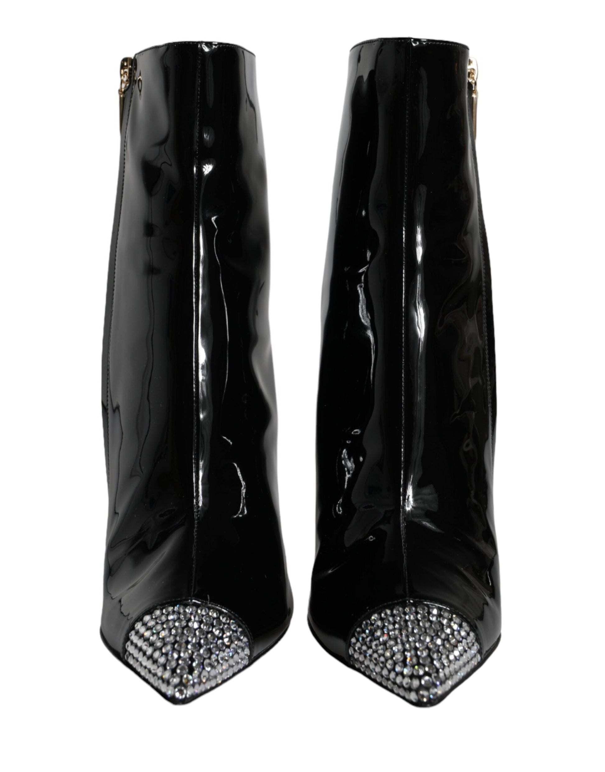 Dolce & Gabbana Black Patent Leather Crystal Heel Boots Shoes - EU39/US8.5