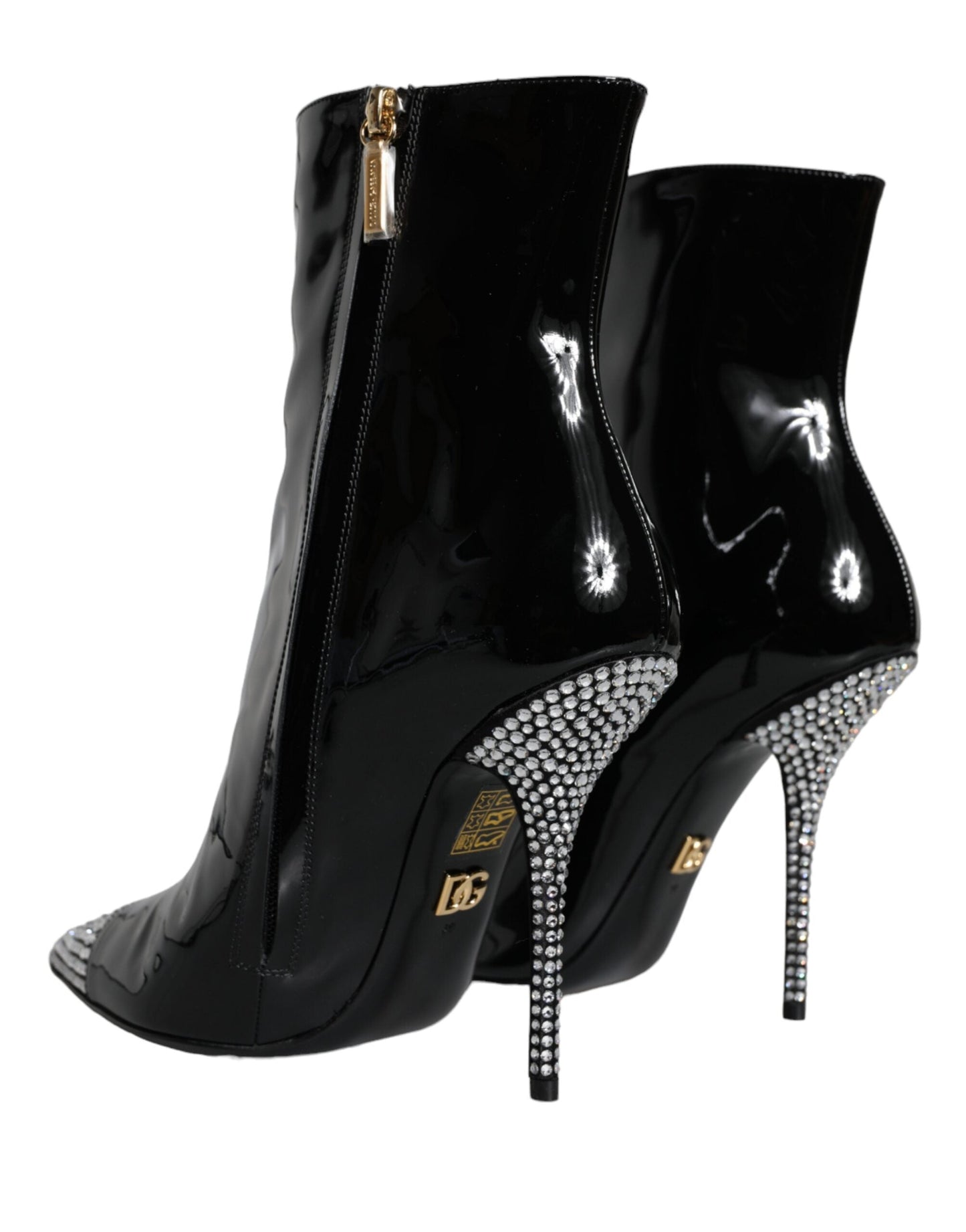 Dolce & Gabbana Black Patent Leather Crystal Heel Boots Shoes - EU39/US8.5