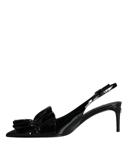 Dolce & Gabbana Black Patent Leather Heels Slingback Shoes - EU37/US6.5