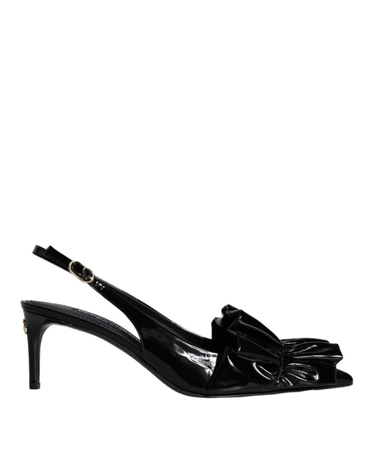 Dolce & Gabbana Black Patent Leather Heels Slingback Shoes - EU37/US6.5