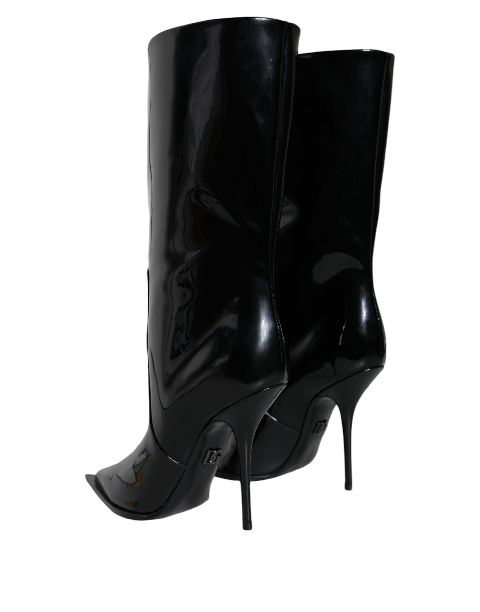 Dolce & Gabbana Black Patent Leather Mid Calf Boots Shoes - EU37/US6.5