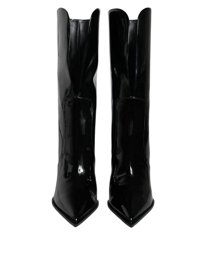 Dolce & Gabbana Black Patent Leather Mid Calf Boots Shoes - EU37/US6.5