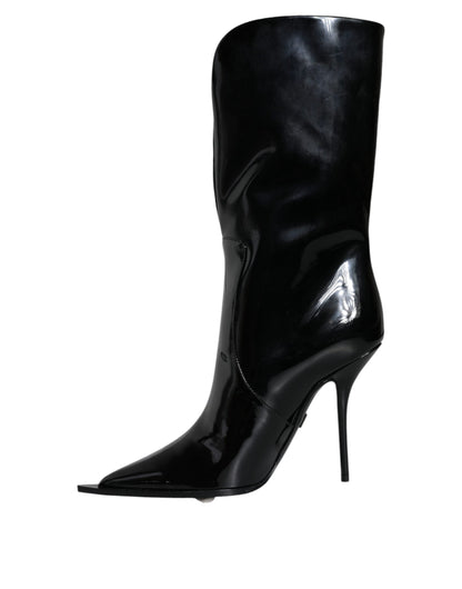 Dolce & Gabbana Black Patent Leather Mid Calf Boots Shoes - EU37/US6.5