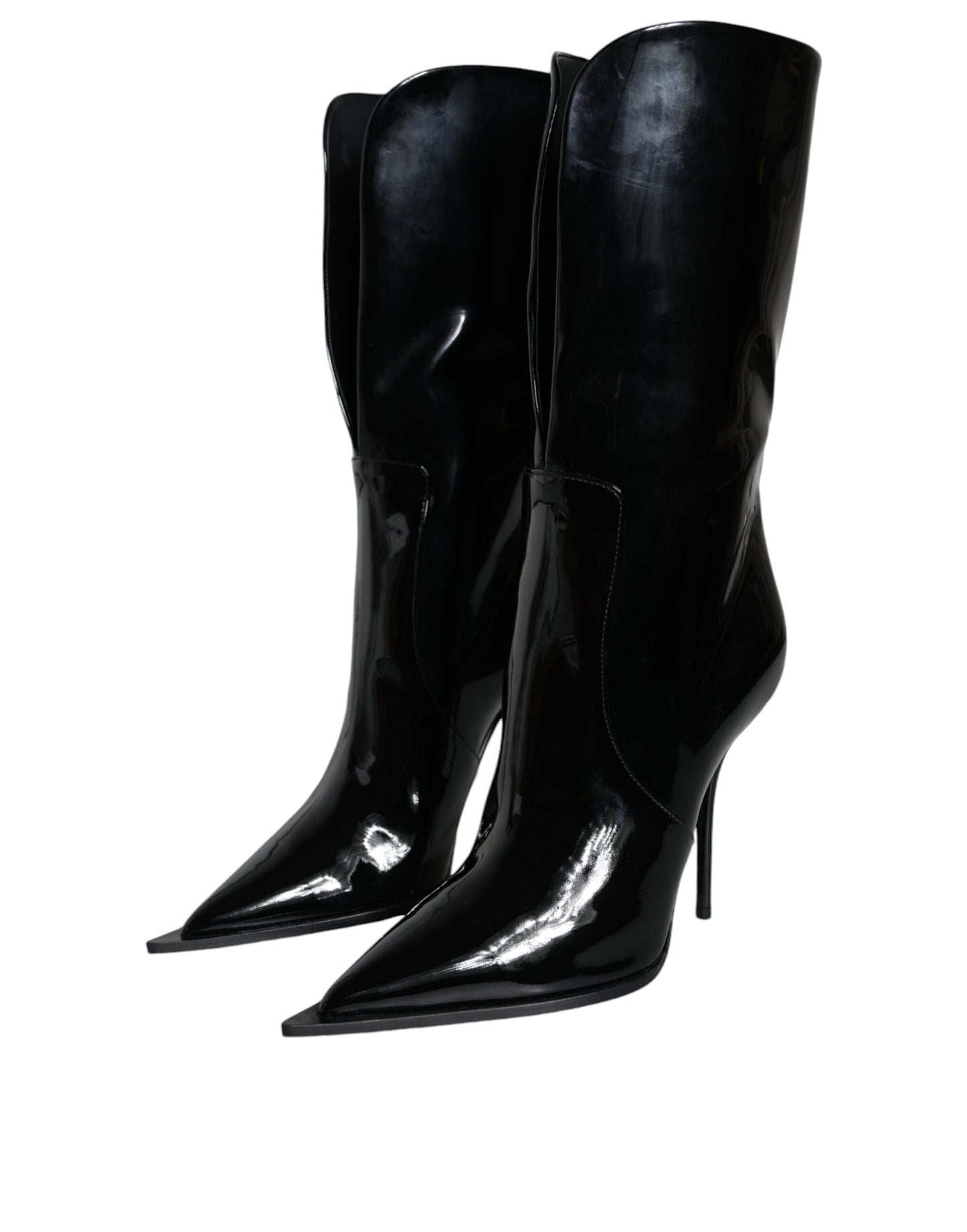 Dolce & Gabbana Black Patent Leather Mid Calf Boots Shoes - EU37/US6.5