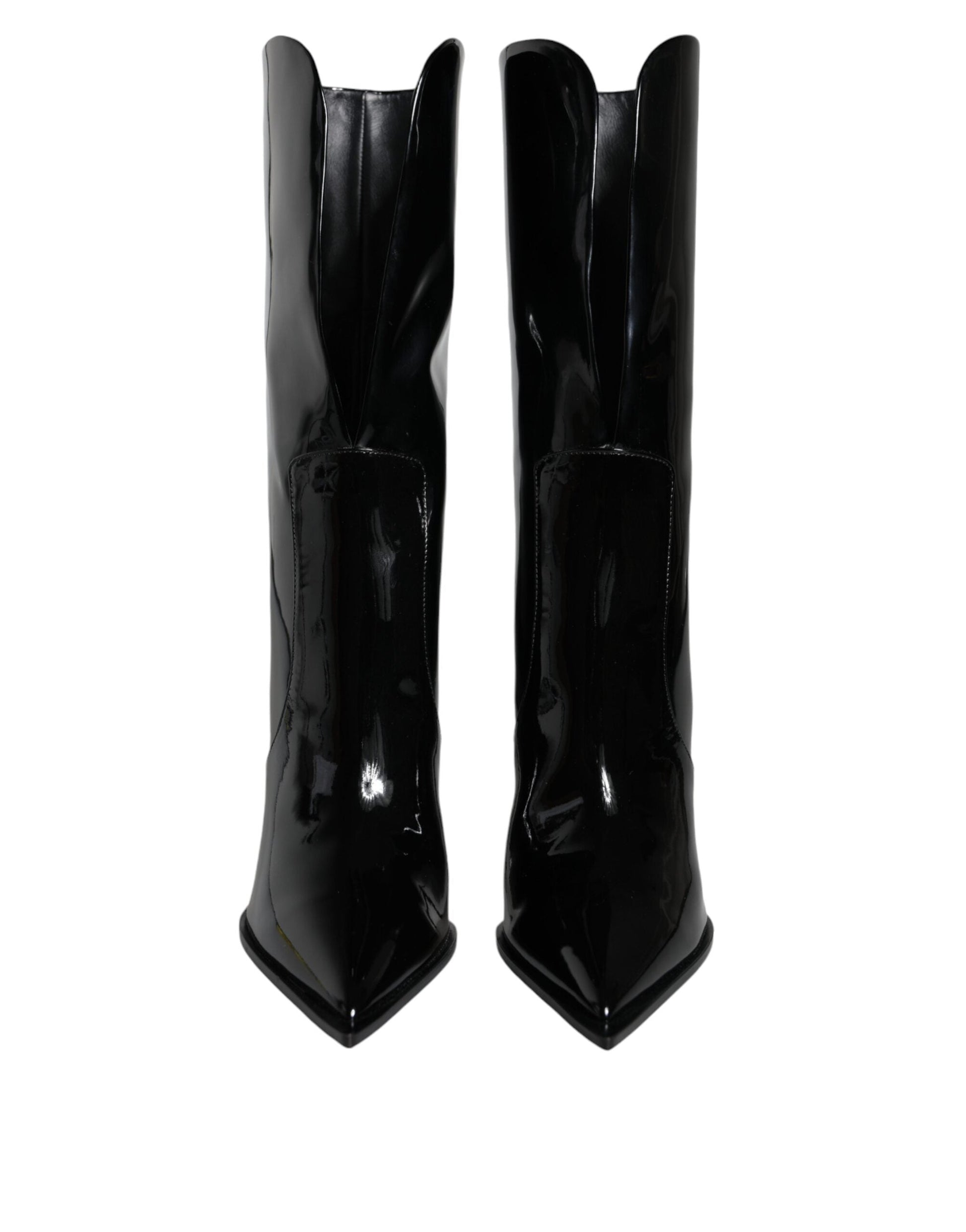 Dolce & Gabbana Black Patent Leather Mid Calf Boots Shoes - EU40/US10