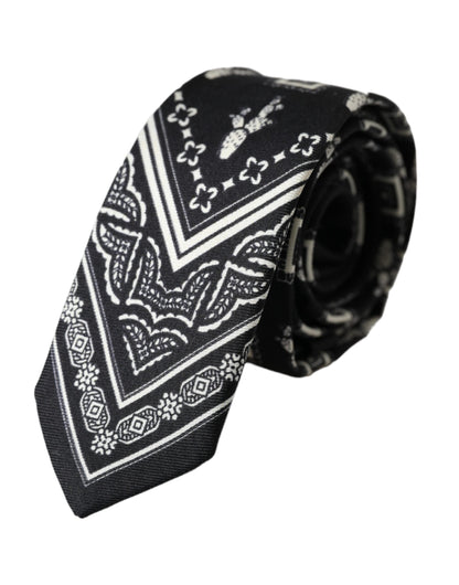 Dolce & Gabbana Black Patterned 100% Silk Adjustable Tie