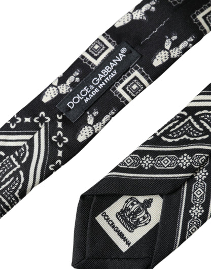 Dolce & Gabbana Black Patterned 100% Silk Adjustable Tie