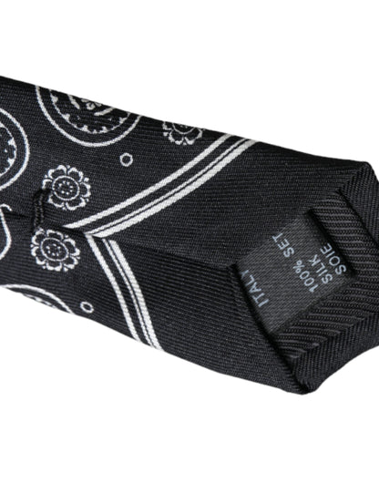 Dolce & Gabbana Black Patterned 100% Silk Adjustable Tie