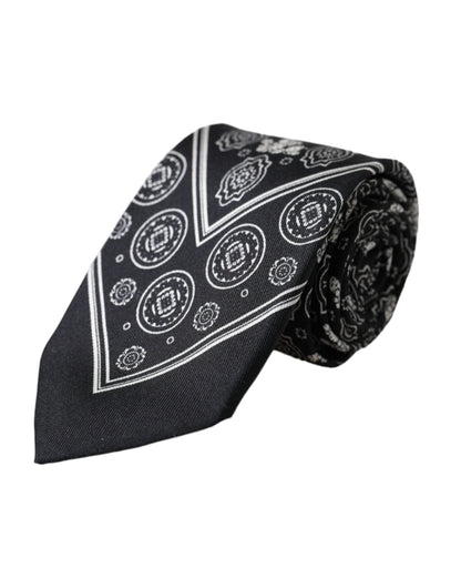 Dolce & Gabbana Black Patterned 100% Silk Adjustable Tie