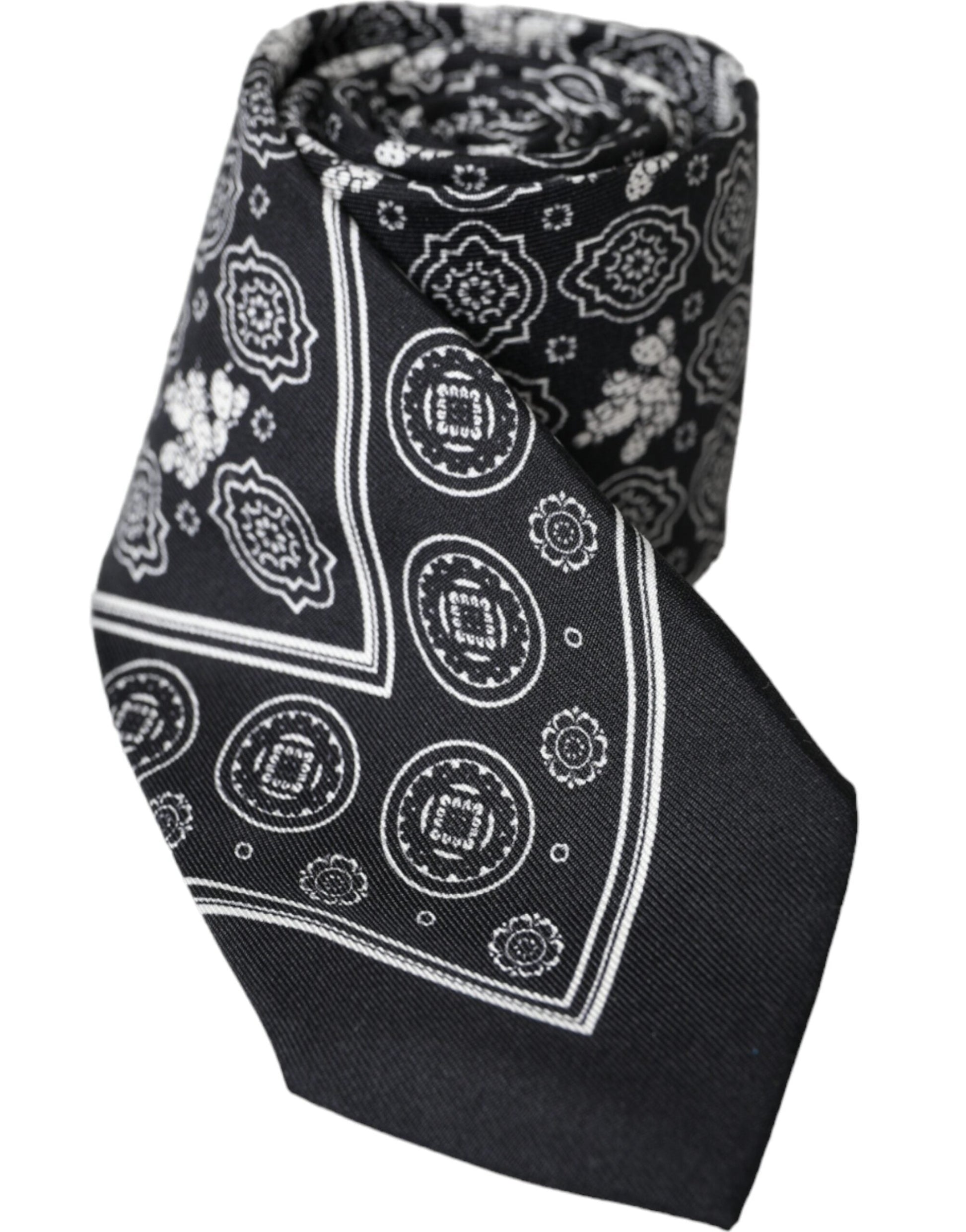 Dolce & Gabbana Black Patterned 100% Silk Adjustable Tie