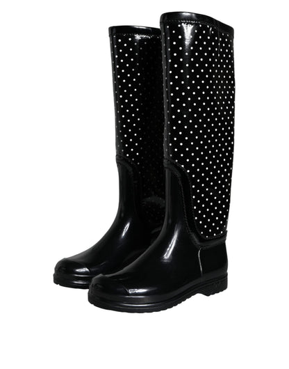 Dolce & Gabbana Black Polka Dot Rubber Knee High Boots Shoes - EU35/US5