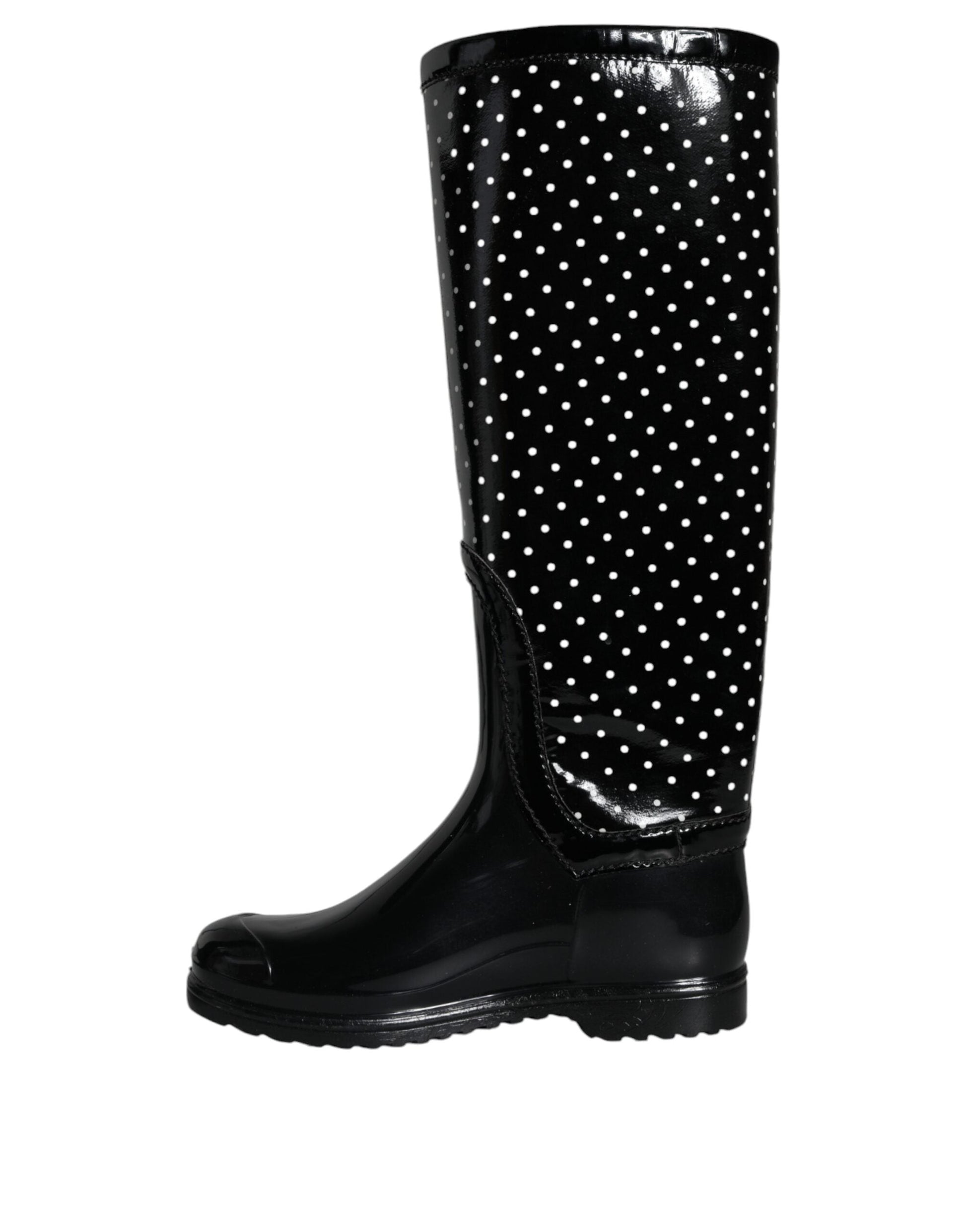 Dolce & Gabbana Black Polka Dot Rubber Knee High Boots Shoes - EU35/US5