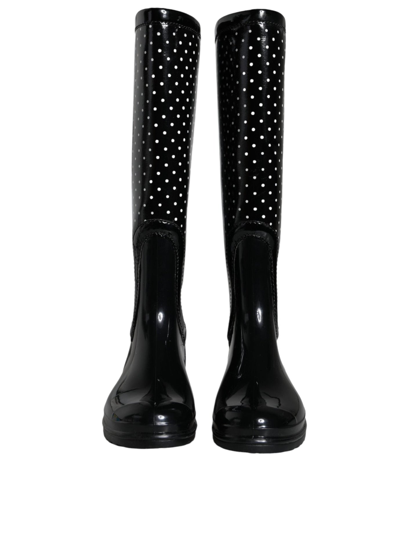 Dolce & Gabbana Black Polka Dot Rubber Knee High Boots Shoes - EU35/US5