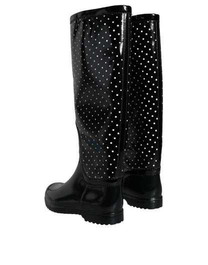 Dolce & Gabbana Black Polka Dot Rubber Knee High Boots Shoes - EU35/US5