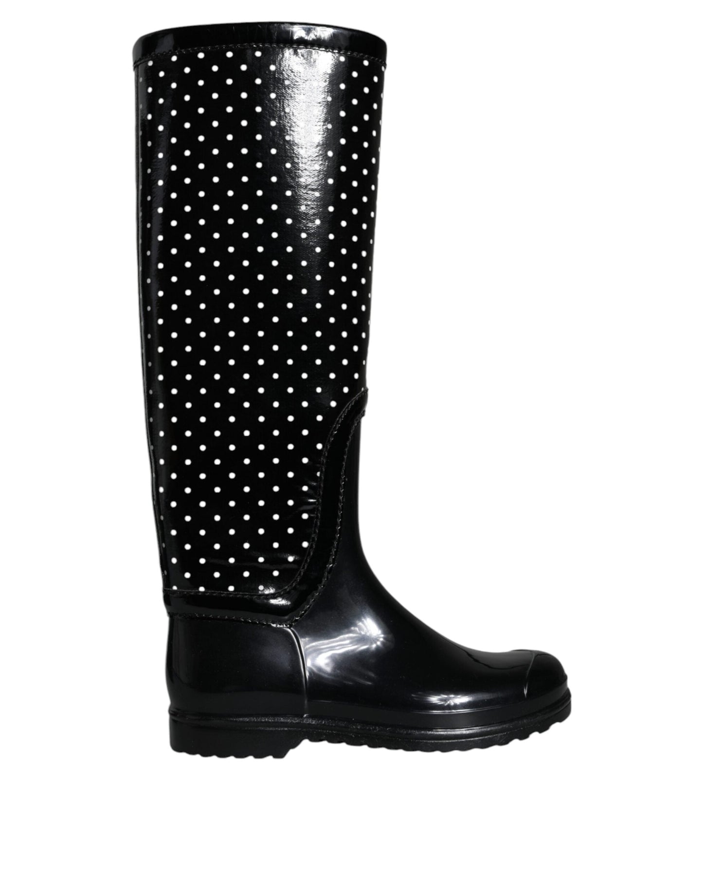 Dolce & Gabbana Black Polka Dot Rubber Knee High Boots Shoes - EU35/US5