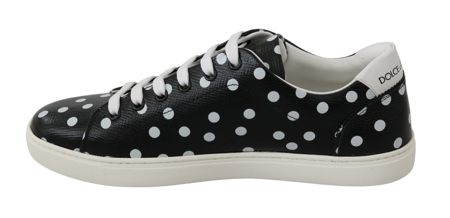 Dolce & Gabbana Black Polka Dotted Leather Sneakers - EU35.5/US5