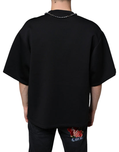 Dolce & Gabbana Black Polyester Necklace Embellished T-shirt - IT48 | M