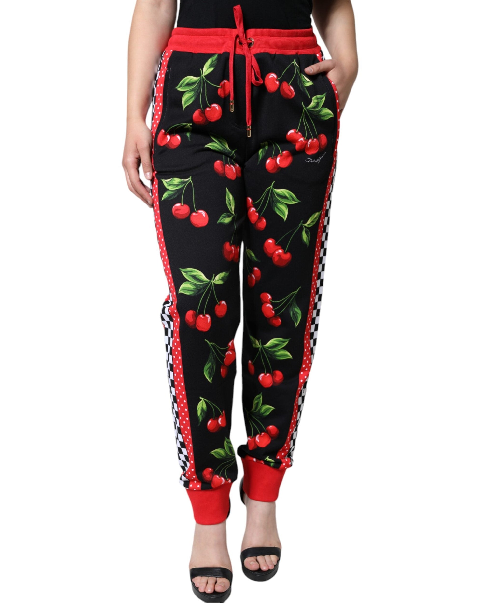 Dolce & Gabbana Black Red Cherry Mid Waist Jogger Pants - IT46|XL