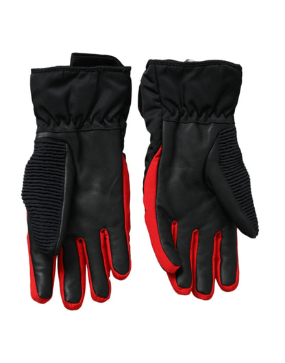 Dolce & Gabbana Black Red Nylon Wrist Length Gloves - 7.5 | S