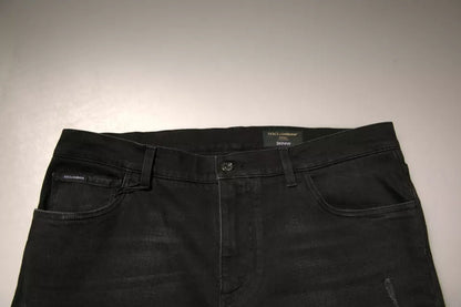 Dolce & Gabbana Black Ripped Logo Cotton Skinny Denim Jeans - IT56 | XXL