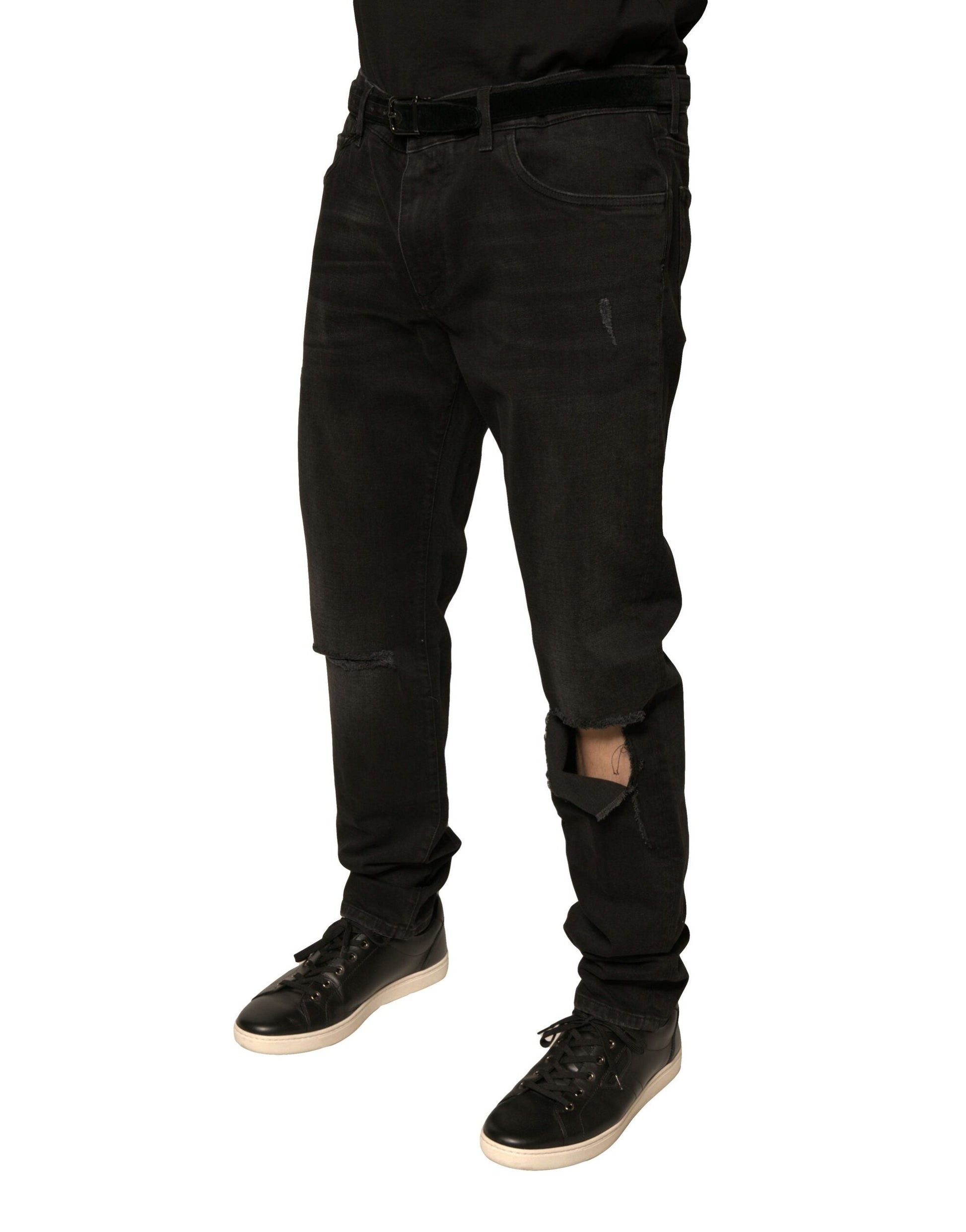 Dolce & Gabbana Black Ripped Logo Cotton Skinny Denim Jeans - IT56 | XXL