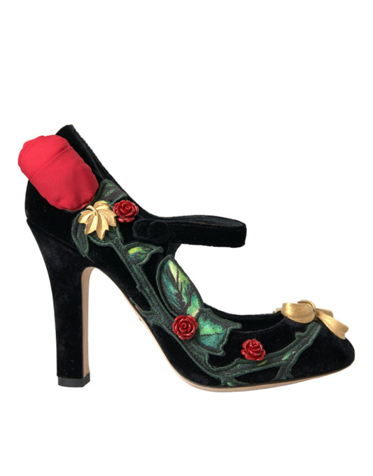 Dolce & Gabbana Black Roses Crystal Brooch Mary Jane Shoes - EU36/US5.5