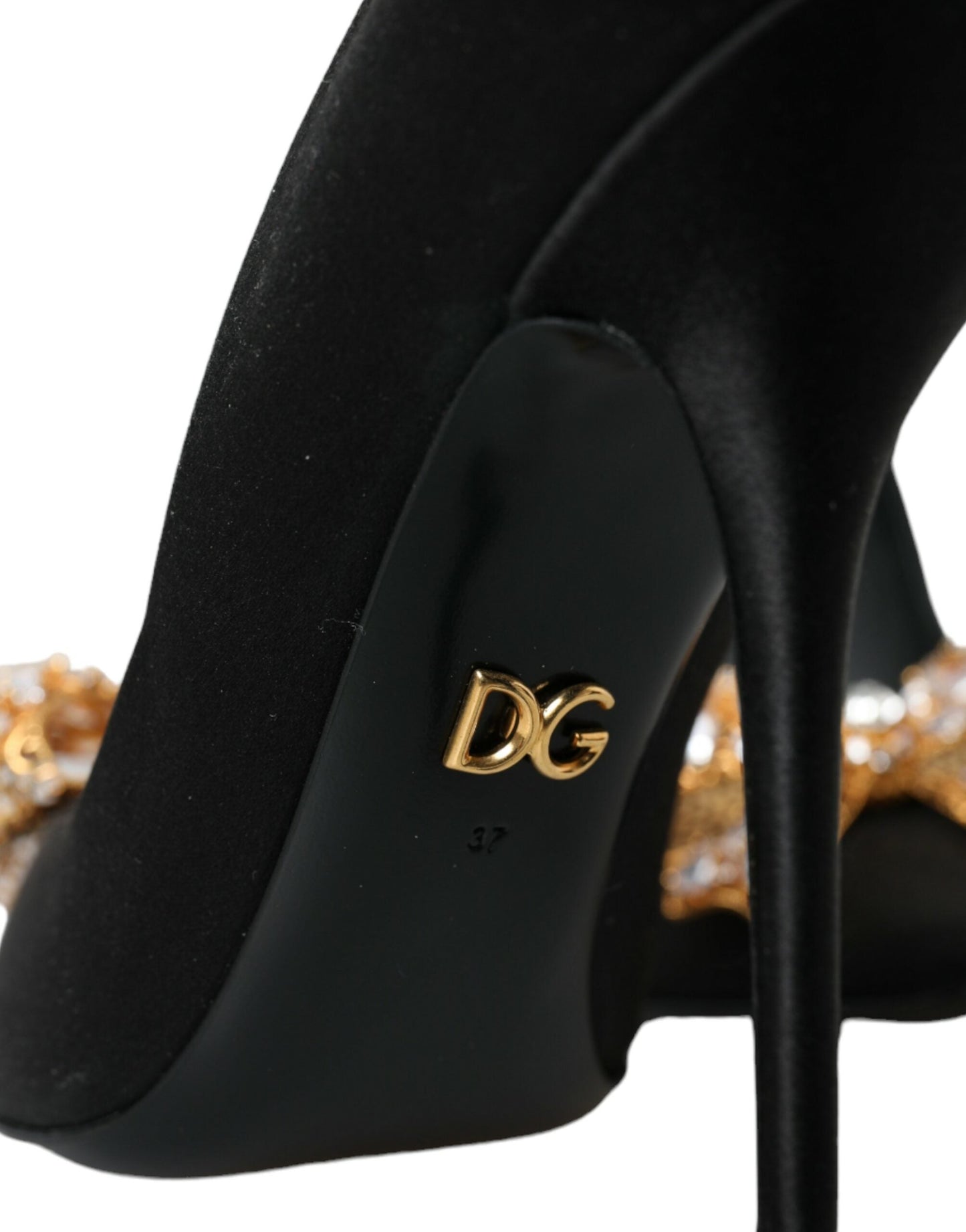 Dolce & Gabbana Black Satin Bow Crystal Heels Pumps Shoes - EU37/US6.5