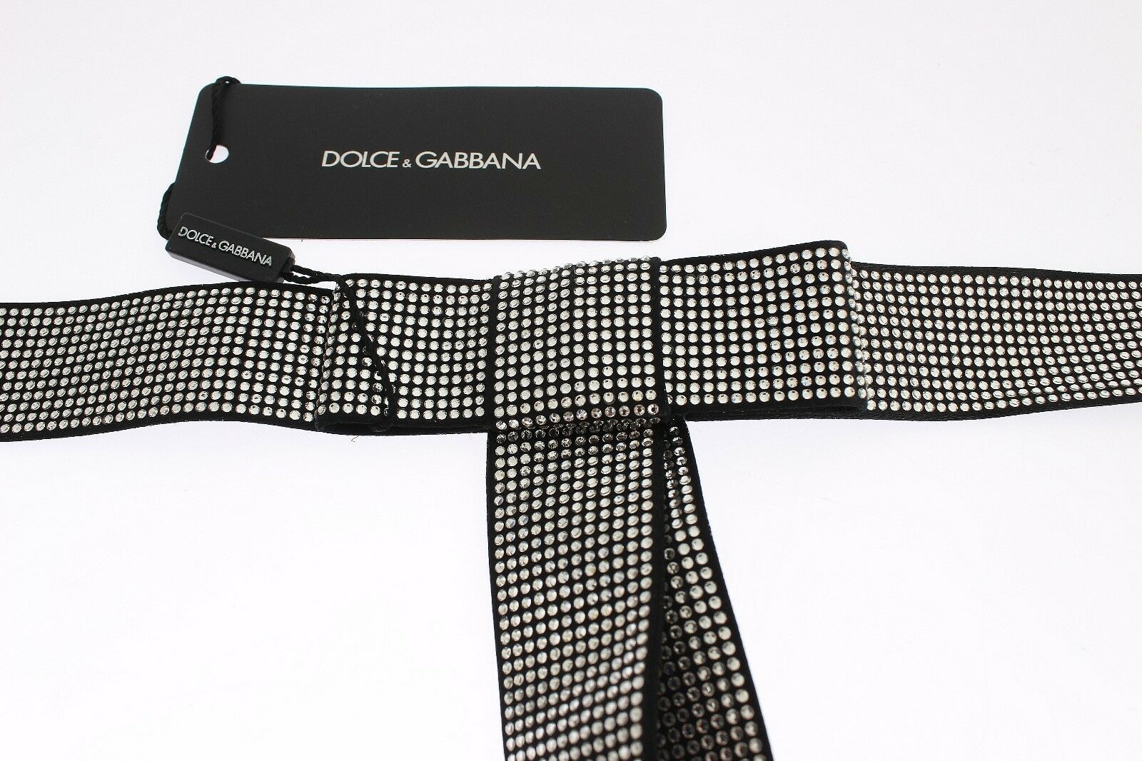 Dolce & Gabbana Black Silk Crystal Bow Waist Belt Elegance - S