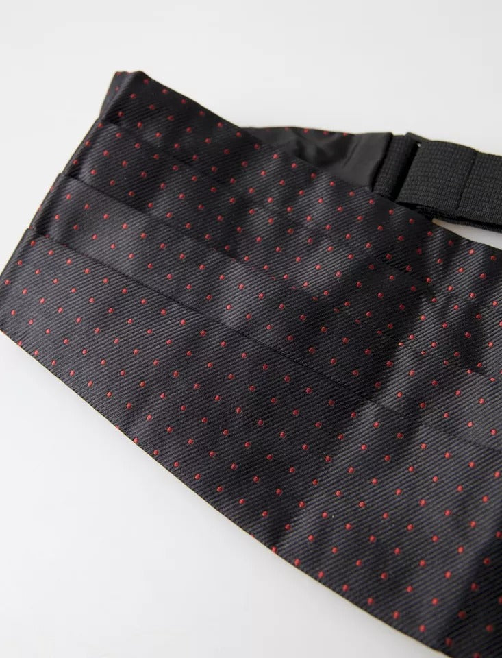 Dolce & Gabbana Black Silk Dotted Waist Tuxedo Belt Cummerbund