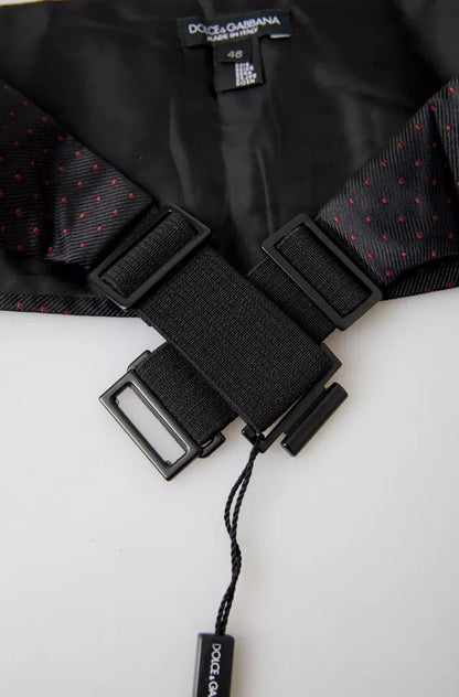 Dolce & Gabbana Black Silk Dotted Waist Tuxedo Belt Cummerbund