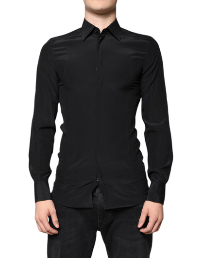 Dolce & Gabbana Black Silk Long Sleeves GOLD Dress Shirt - IT37 | XS