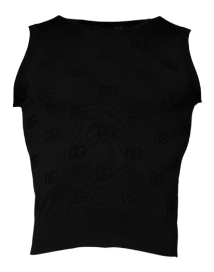 Dolce & Gabbana Black Silk Round Neck Sleeveless T-shirt - ÌT40| XXS