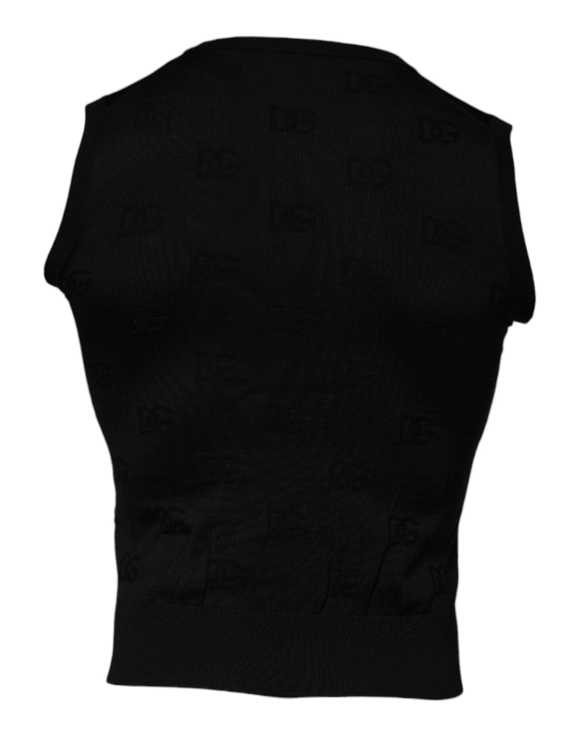 Dolce & Gabbana Black Silk Round Neck Sleeveless T-shirt - ÌT40| XXS