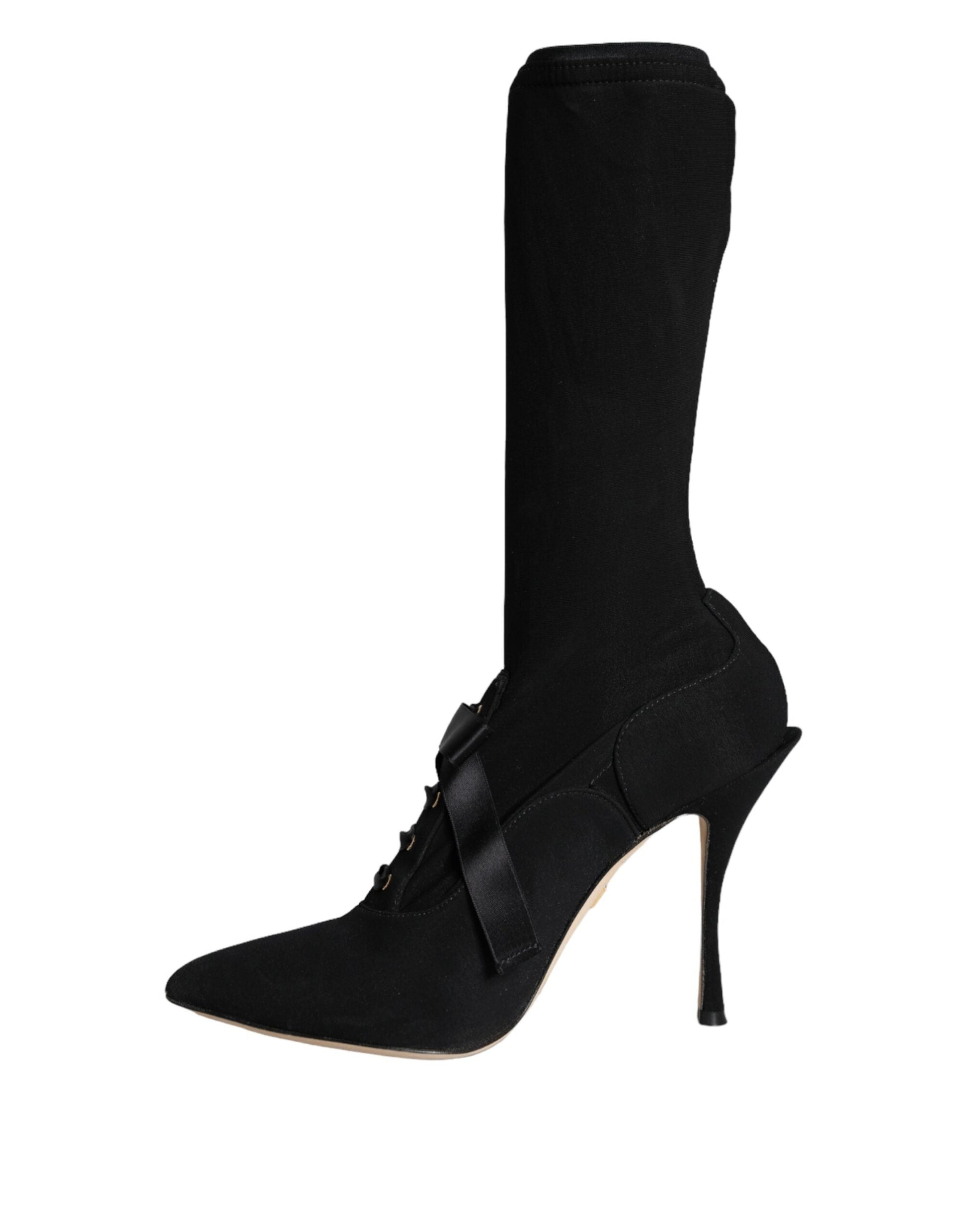 Dolce & Gabbana Black Stiletto Heels Mid Calf Boots Shoes - EU38.5/US8