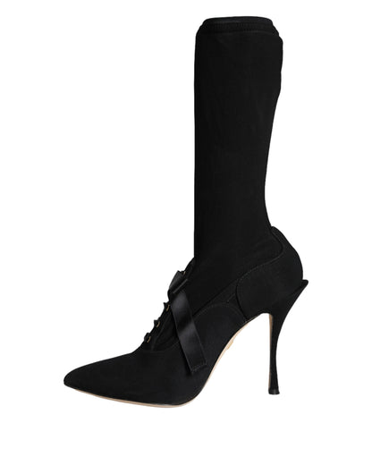 Dolce & Gabbana Black Stiletto Heels Mid Calf Boots Shoes - EU38.5/US8