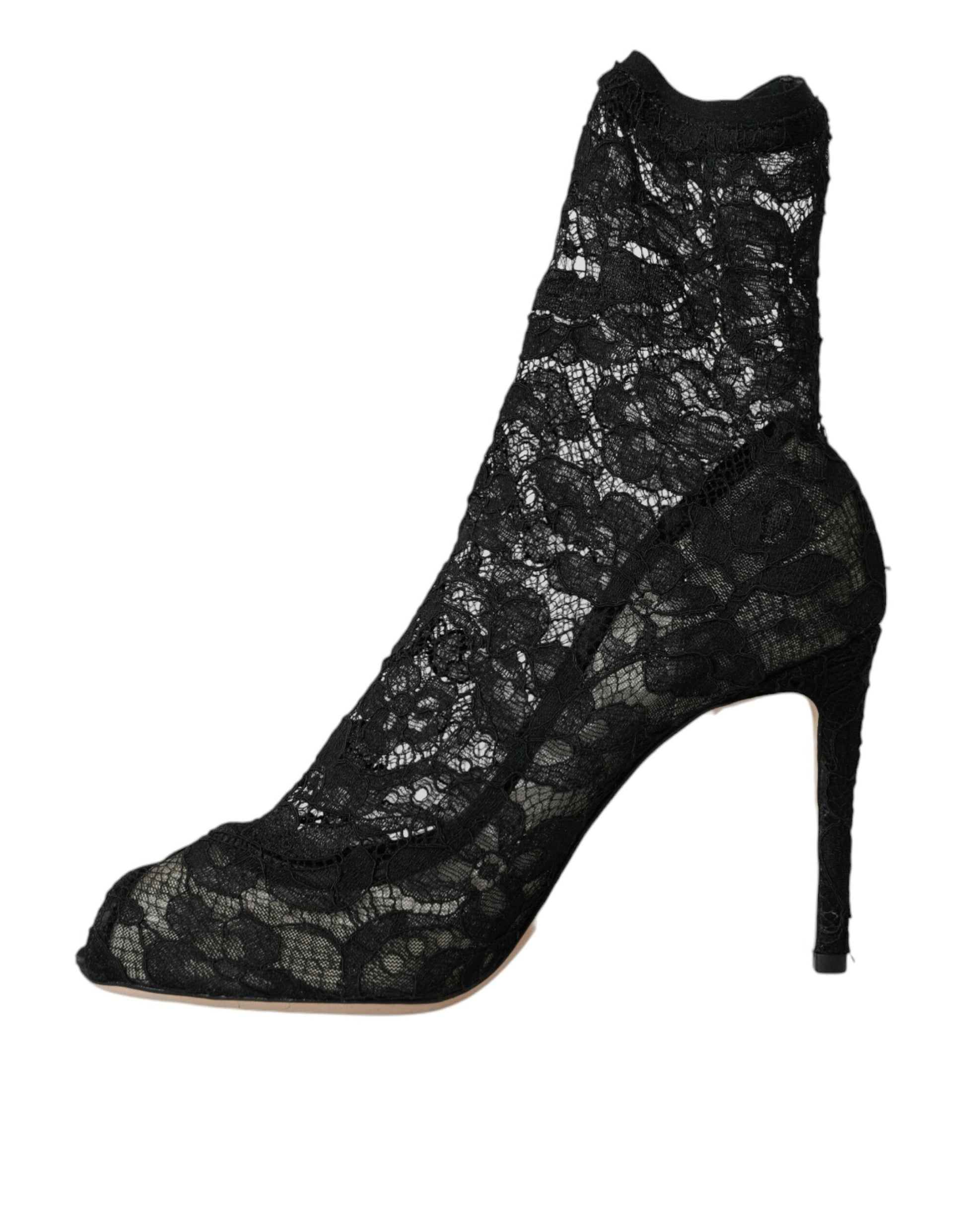 Dolce & Gabbana Black Stretch Taormina Lace Boots Shoes - EU37.5/US7