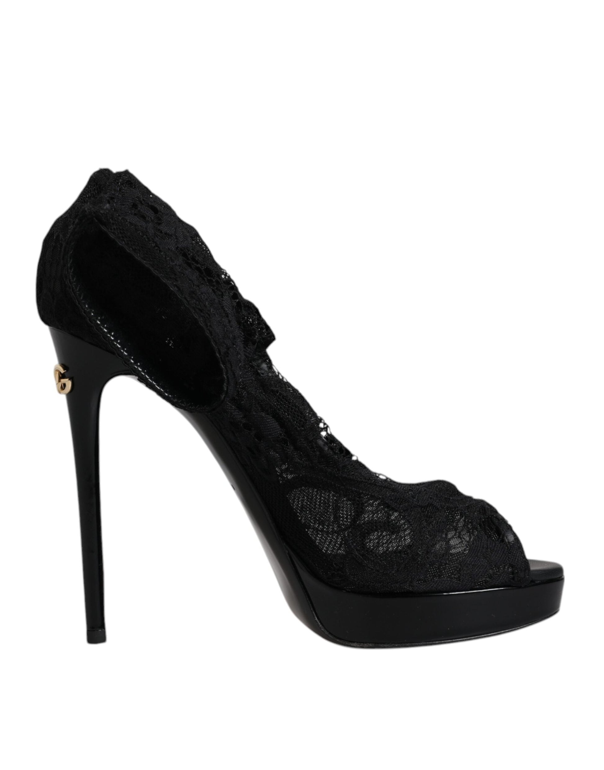 Dolce & Gabbana Black Stretch Taormina Lace Boots Shoes - EU39/US9