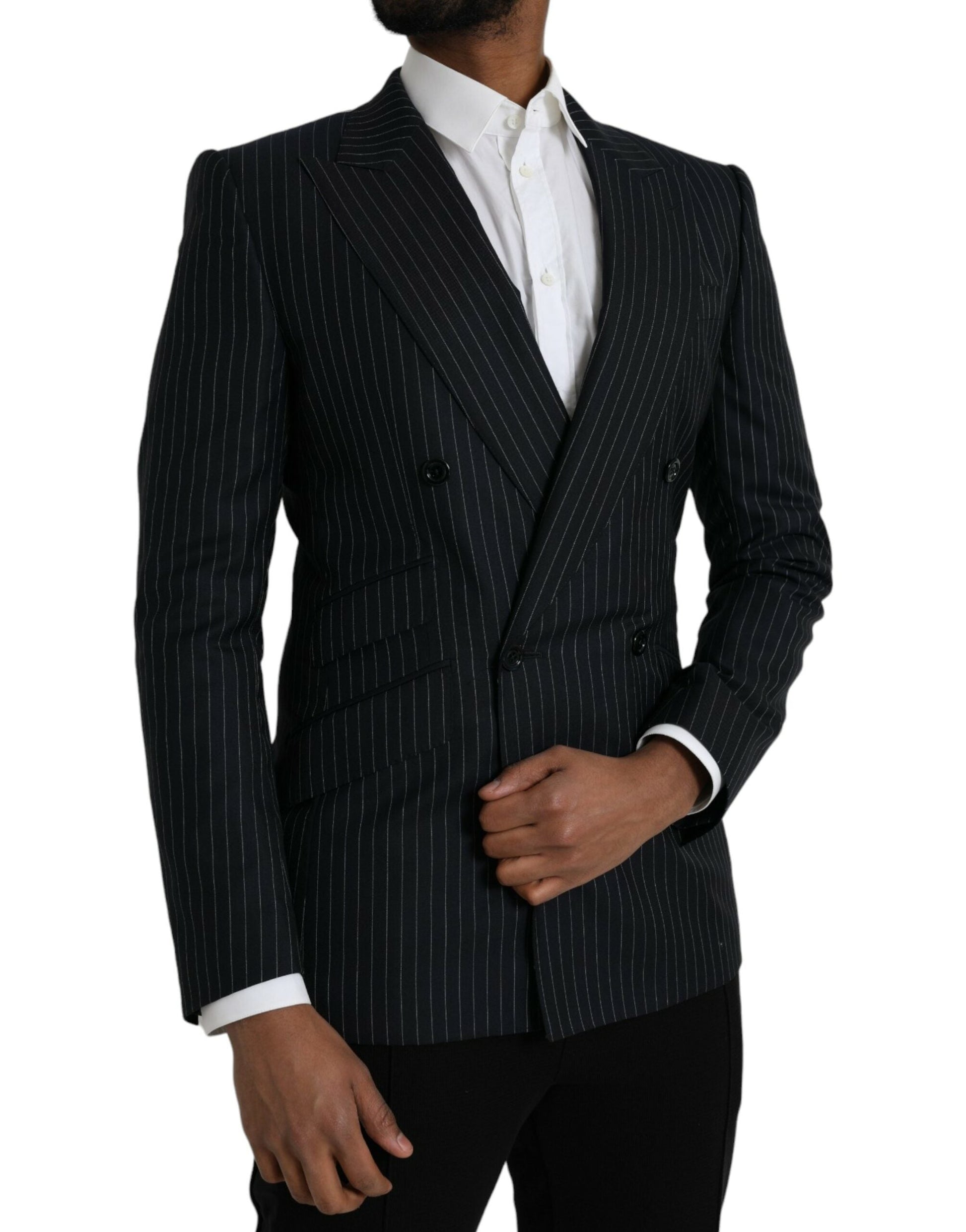 Dolce & Gabbana Black Stripe SICILIA Double Breasted Coat Blazer - IT46 | S