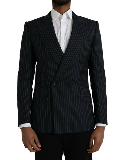 Dolce & Gabbana Black Stripe SICILIA Double Breasted Coat Blazer - IT46 | S