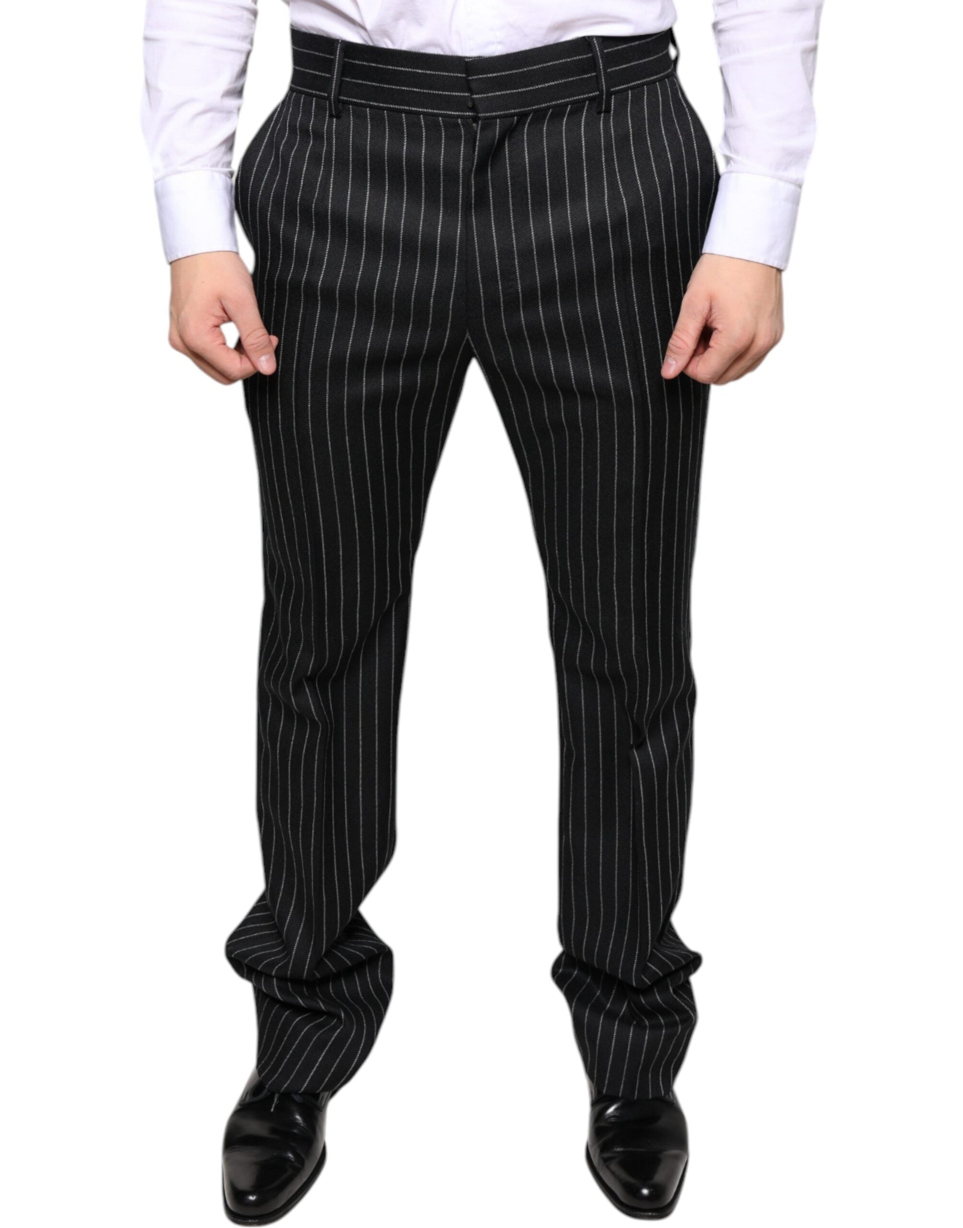 Dolce & Gabbana Black Stripes Skinny Men Dress Pants - IT48 | M