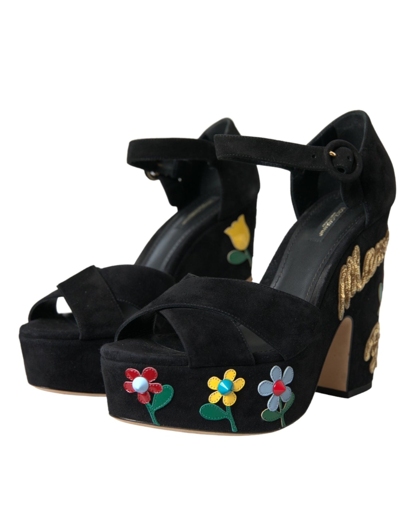 Dolce & Gabbana Black Suede Ankle Strap Heels Sandals Shoes - EU39/US8.5