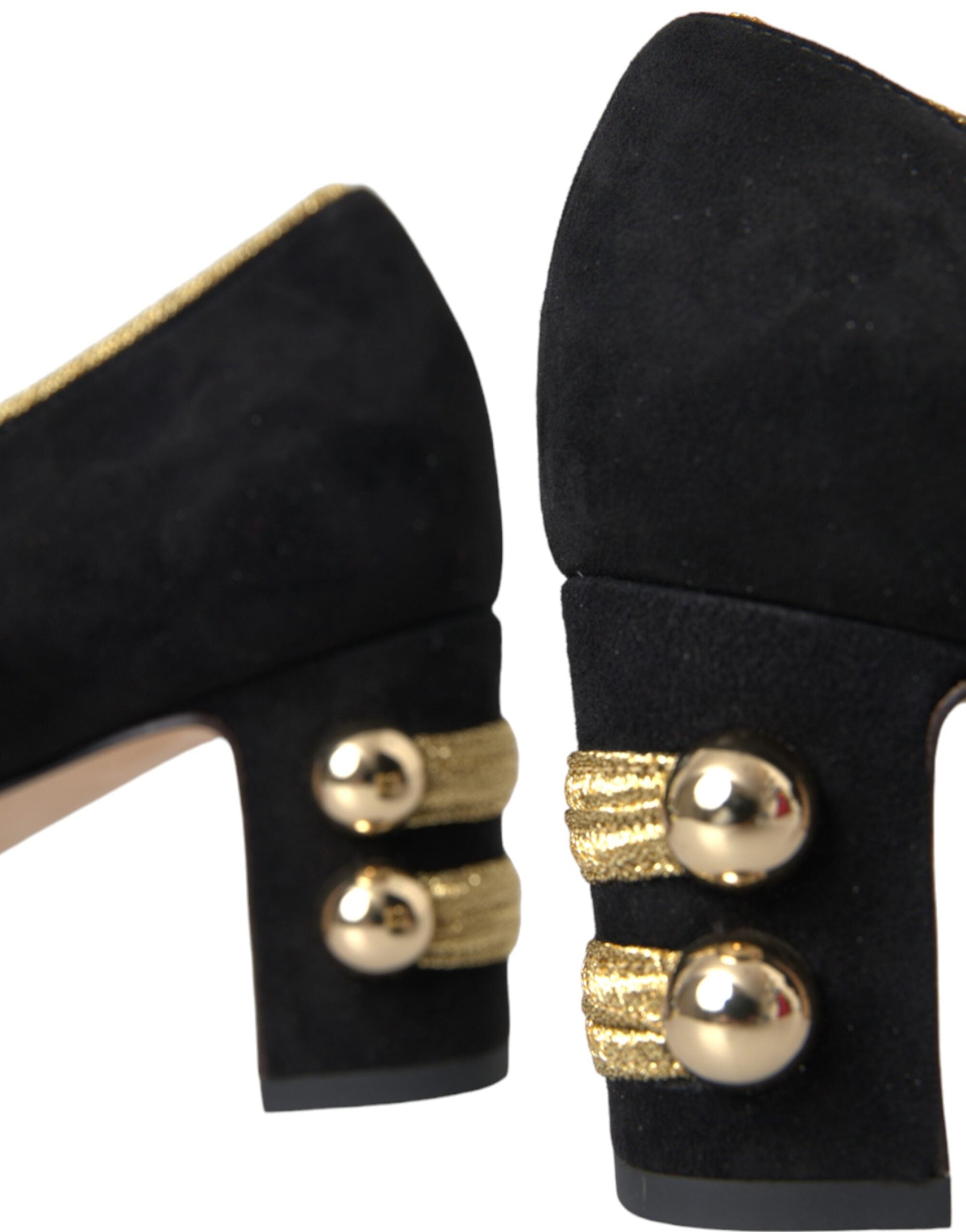 Dolce & Gabbana Black Suede Gold Mary Janes Heels Pumps Shoes - EU37/US6.5